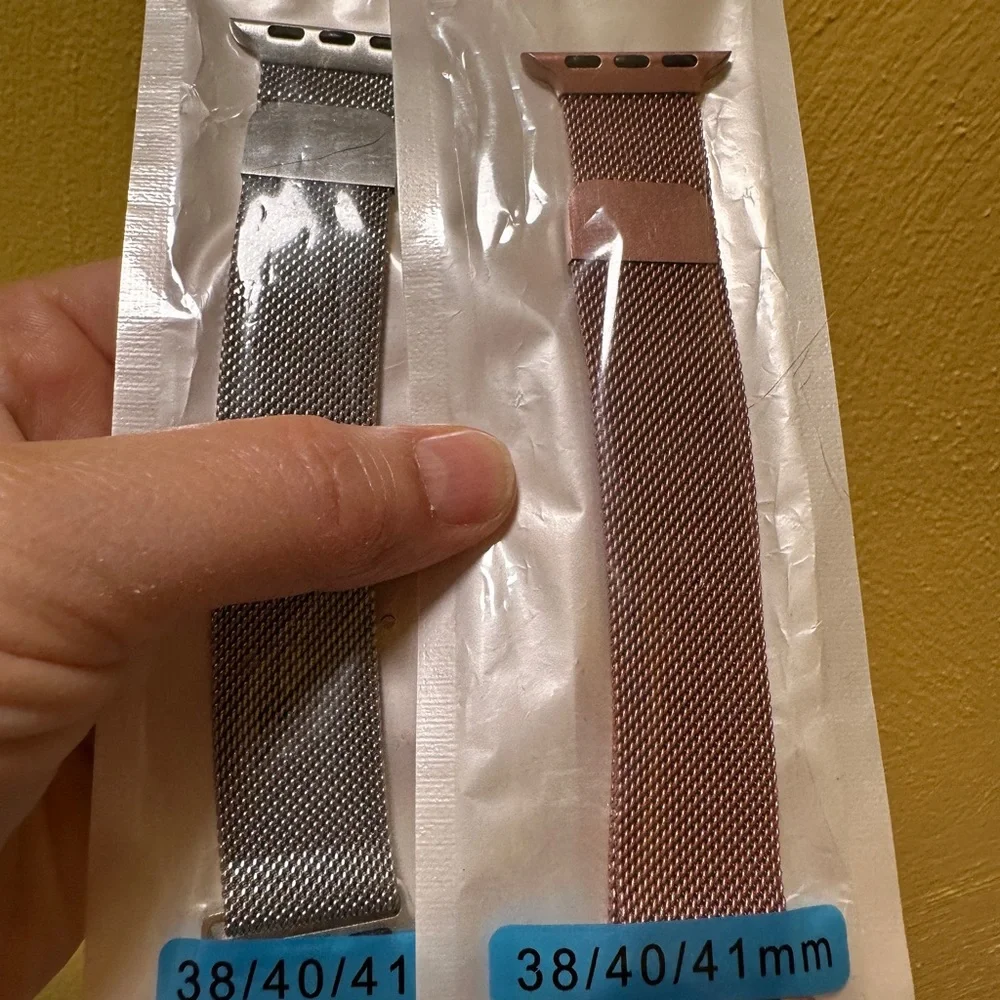 Silver and Pink Mesh Apple Watch Bands